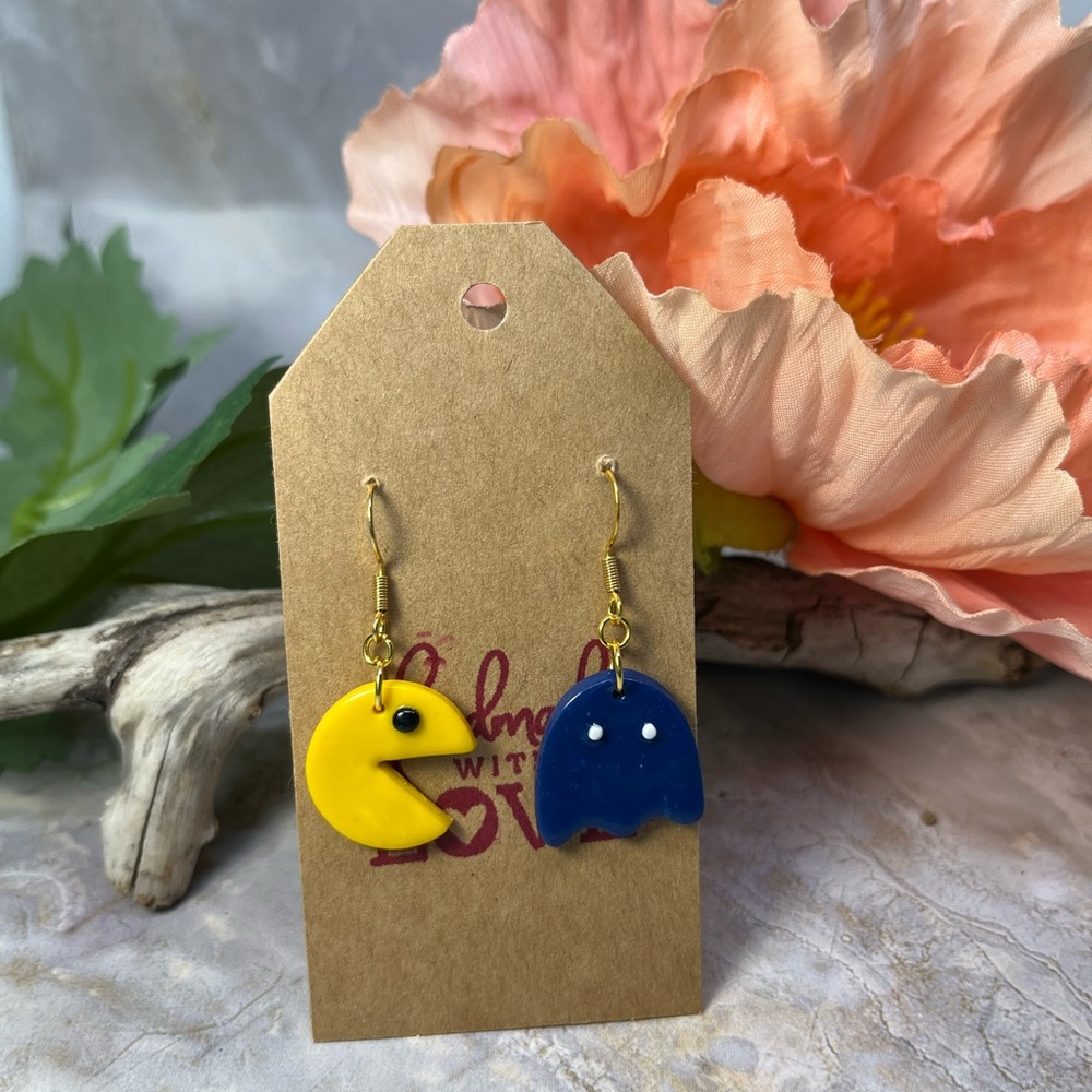 Polymer clay, handmade game earrings.